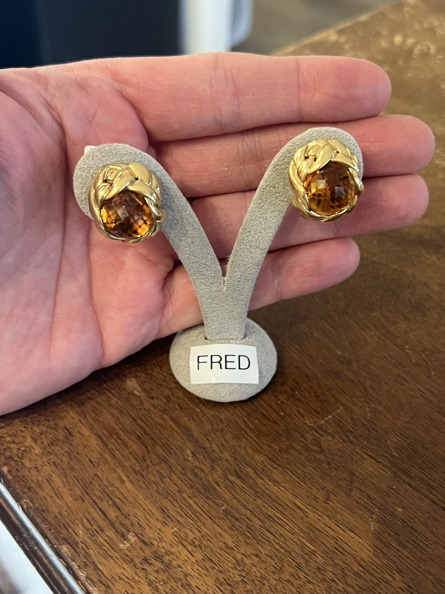 Vintage Fred Gold And Citrine Earrings -photo-4