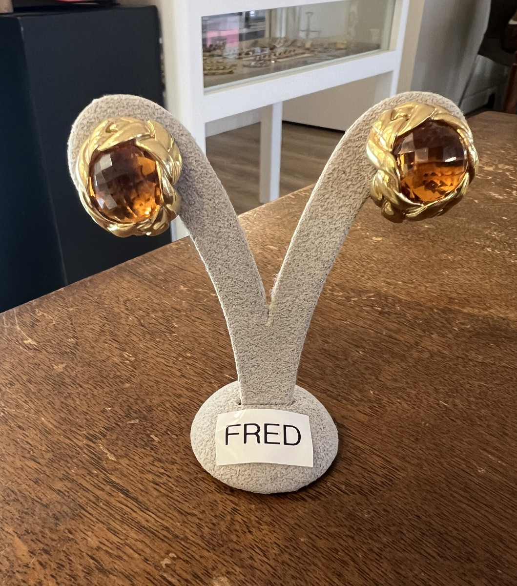 Vintage Fred Gold And Citrine Earrings 