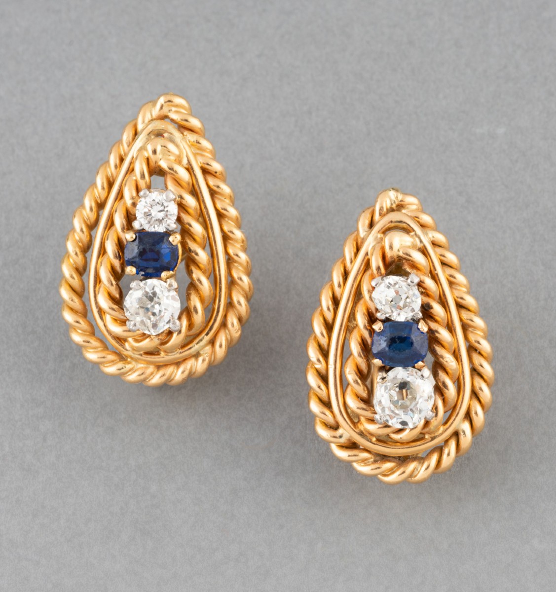 Boucles d'oreilles vintage en or, diamants et saphirs