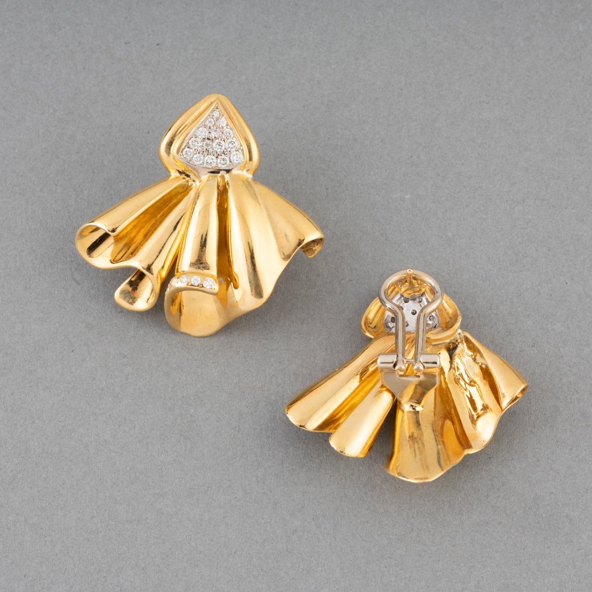 Boucles d'oreilles vintage françaises en or et diamants-photo-3