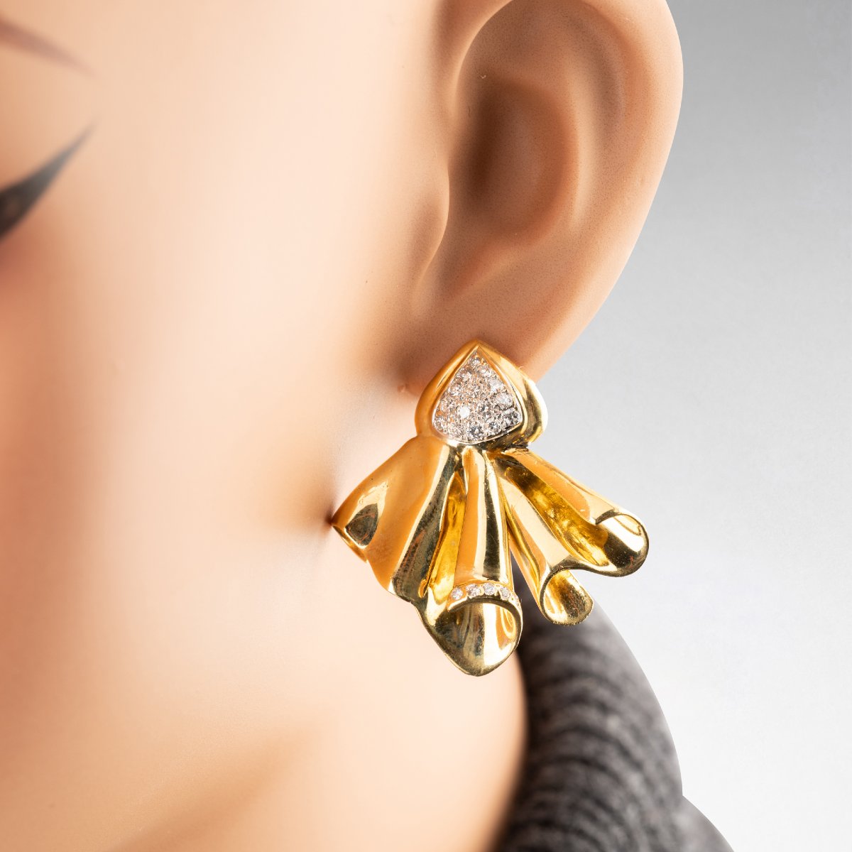 Boucles d'oreilles vintage françaises en or et diamants-photo-4