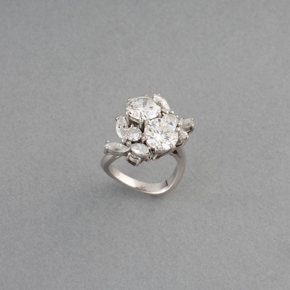 Bague vintage française en or et diamants 1,76+1,77 carats-photo-3