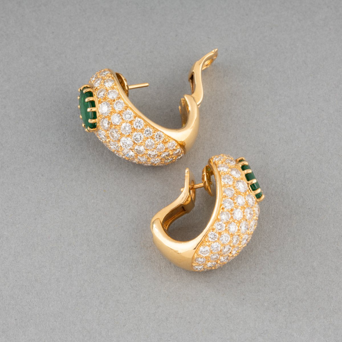 Paire de Boucles D'oreilles Vintage 3 carats de Diamants et Emeraudes-photo-4