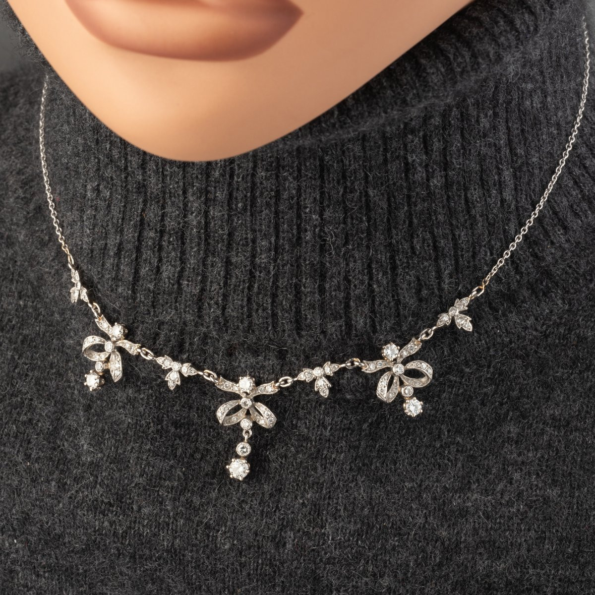 French Belle Epoque Platinum And Diamond Necklace-photo-2