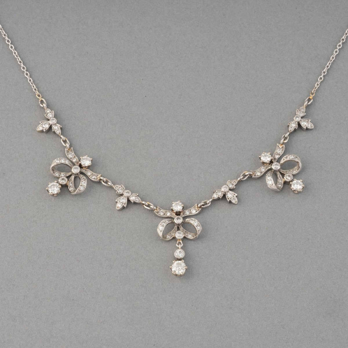 French Belle Epoque Platinum And Diamond Necklace-photo-3