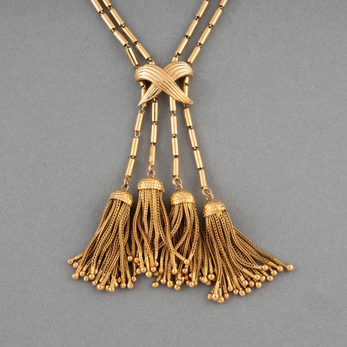 Collier Pompons Français Vintage en Or -photo-3