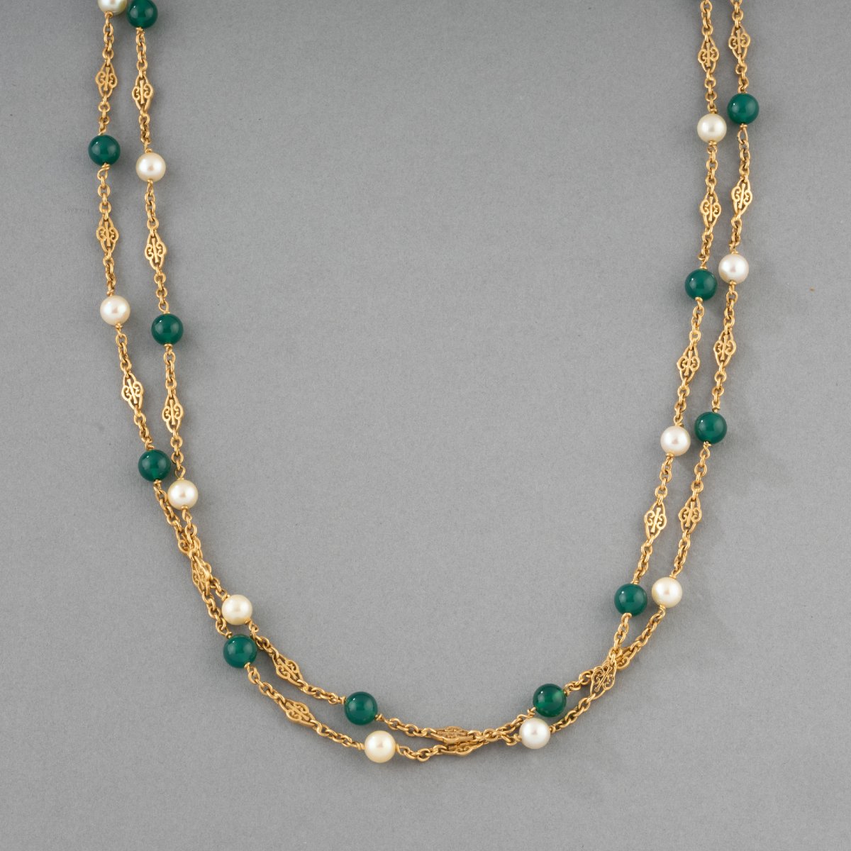 Vintage Gold Necklace With Pearls And Agates-photo-2
