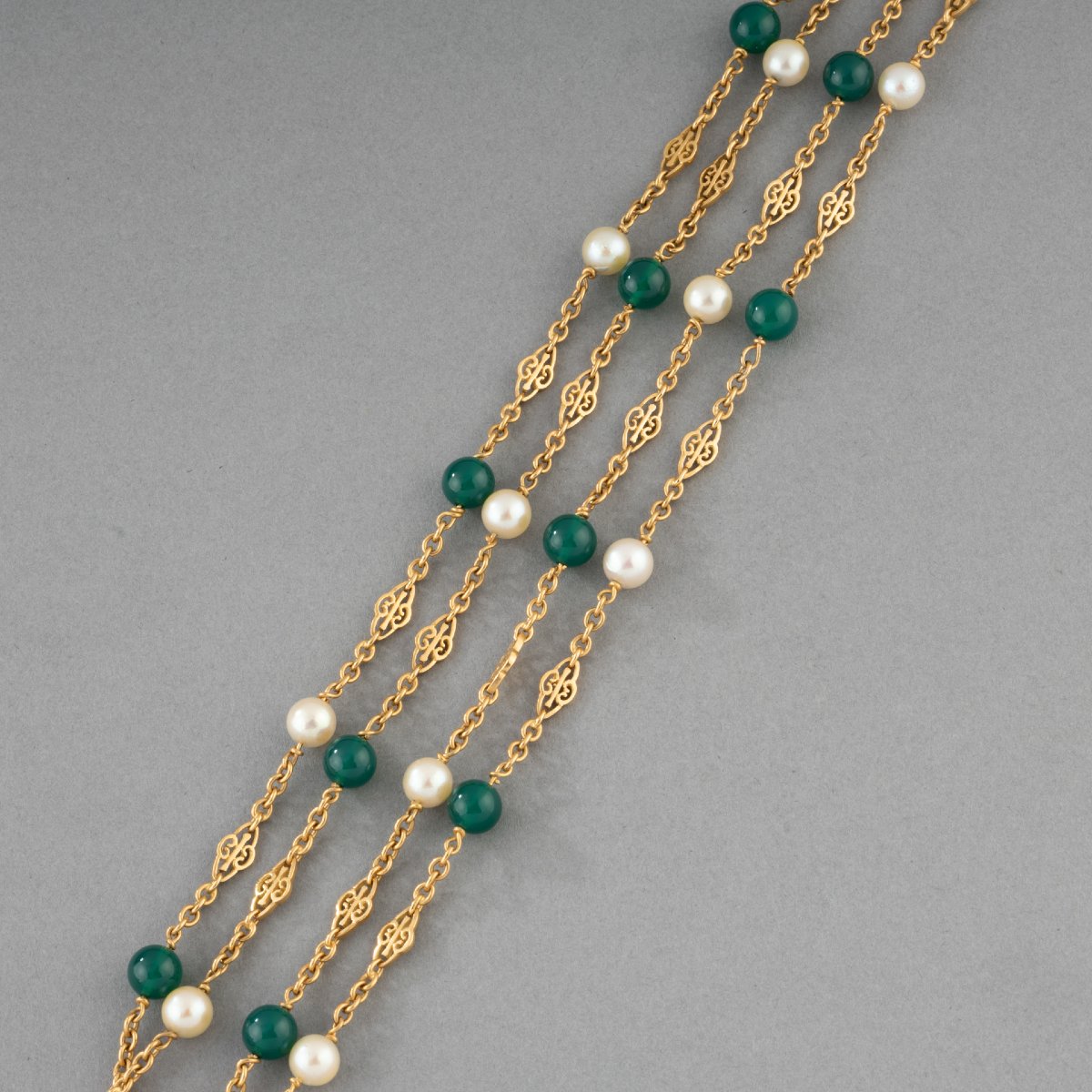 Vintage Gold Necklace With Pearls And Agates-photo-4
