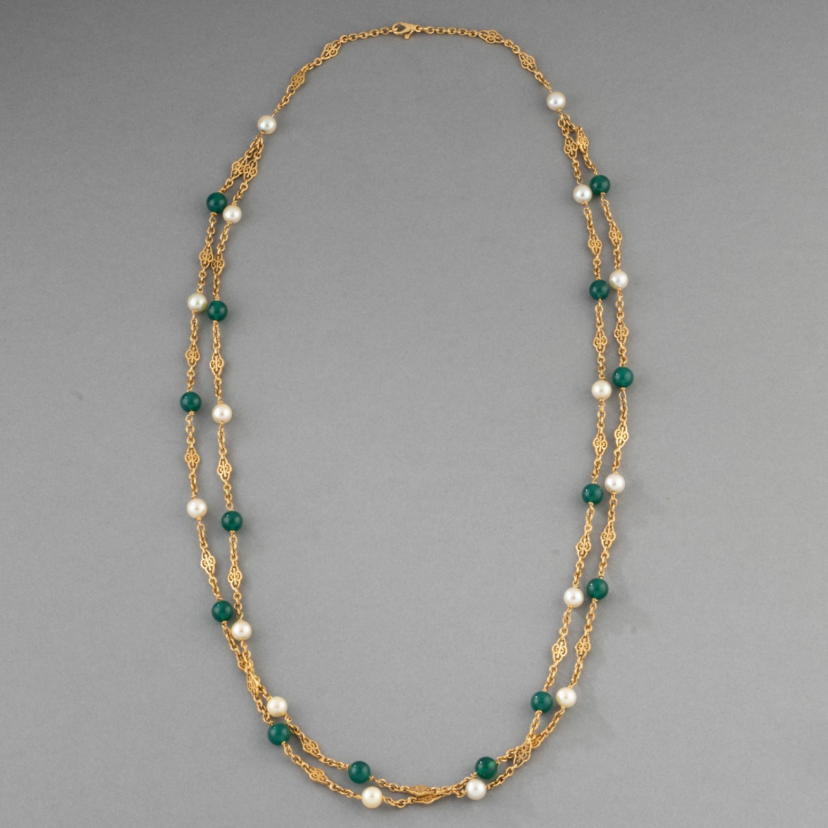 Vintage Gold Necklace With Pearls And Agates