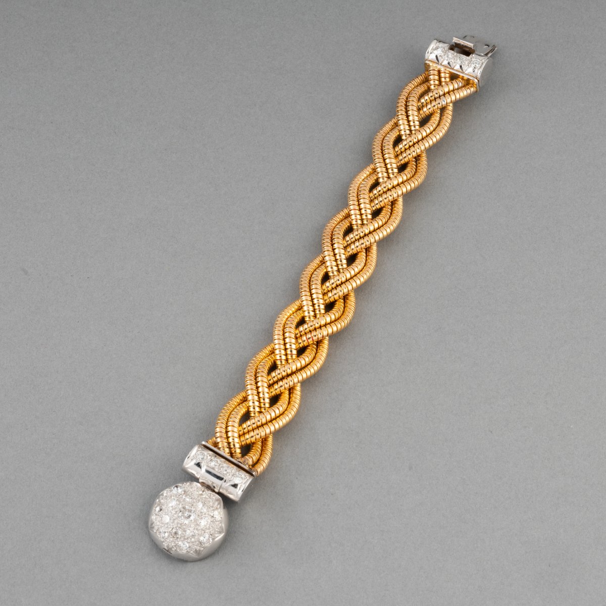Bracelet Français Vintage en Or et Diamants-photo-2