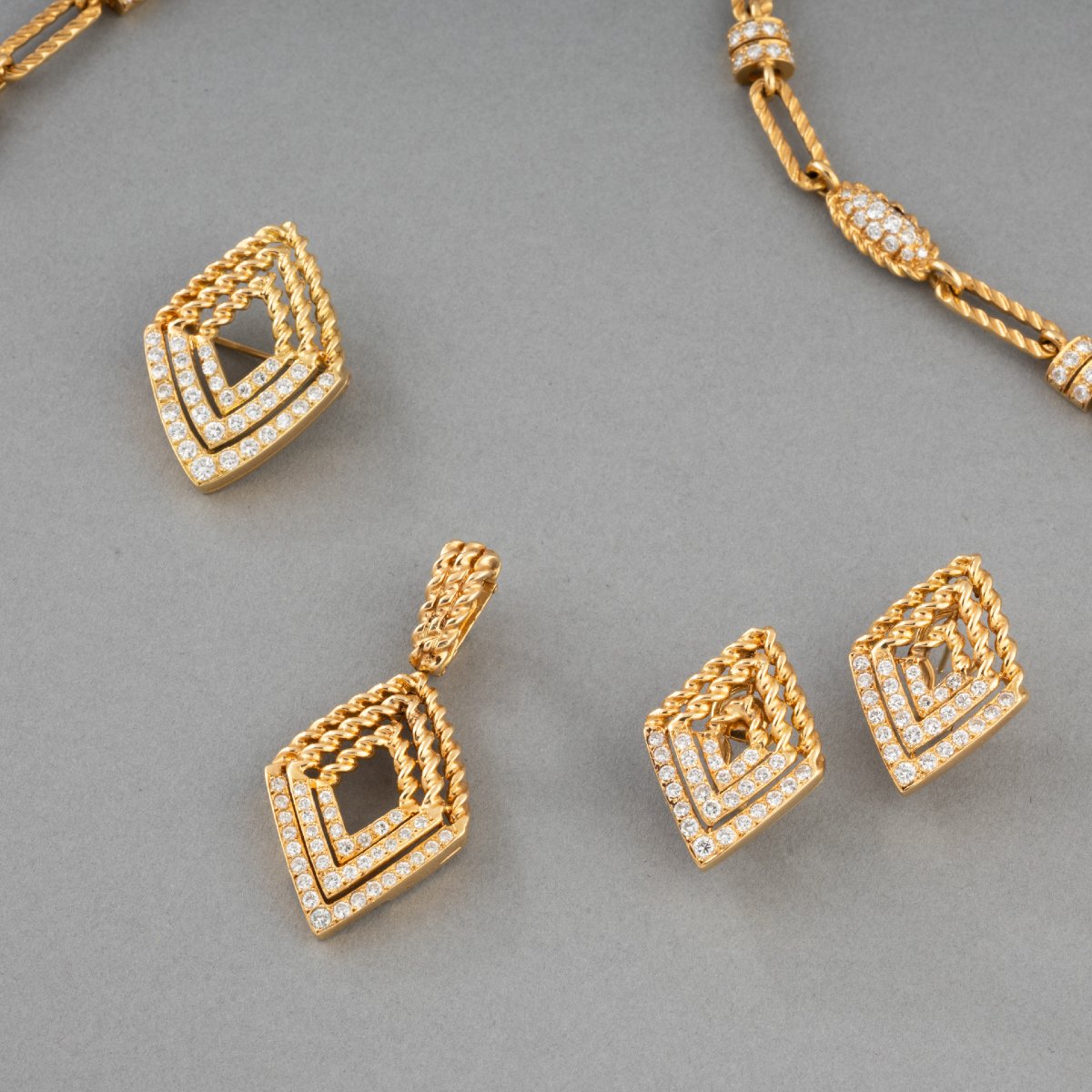 Parure Française en Or et Diamants Années 1970-photo-2