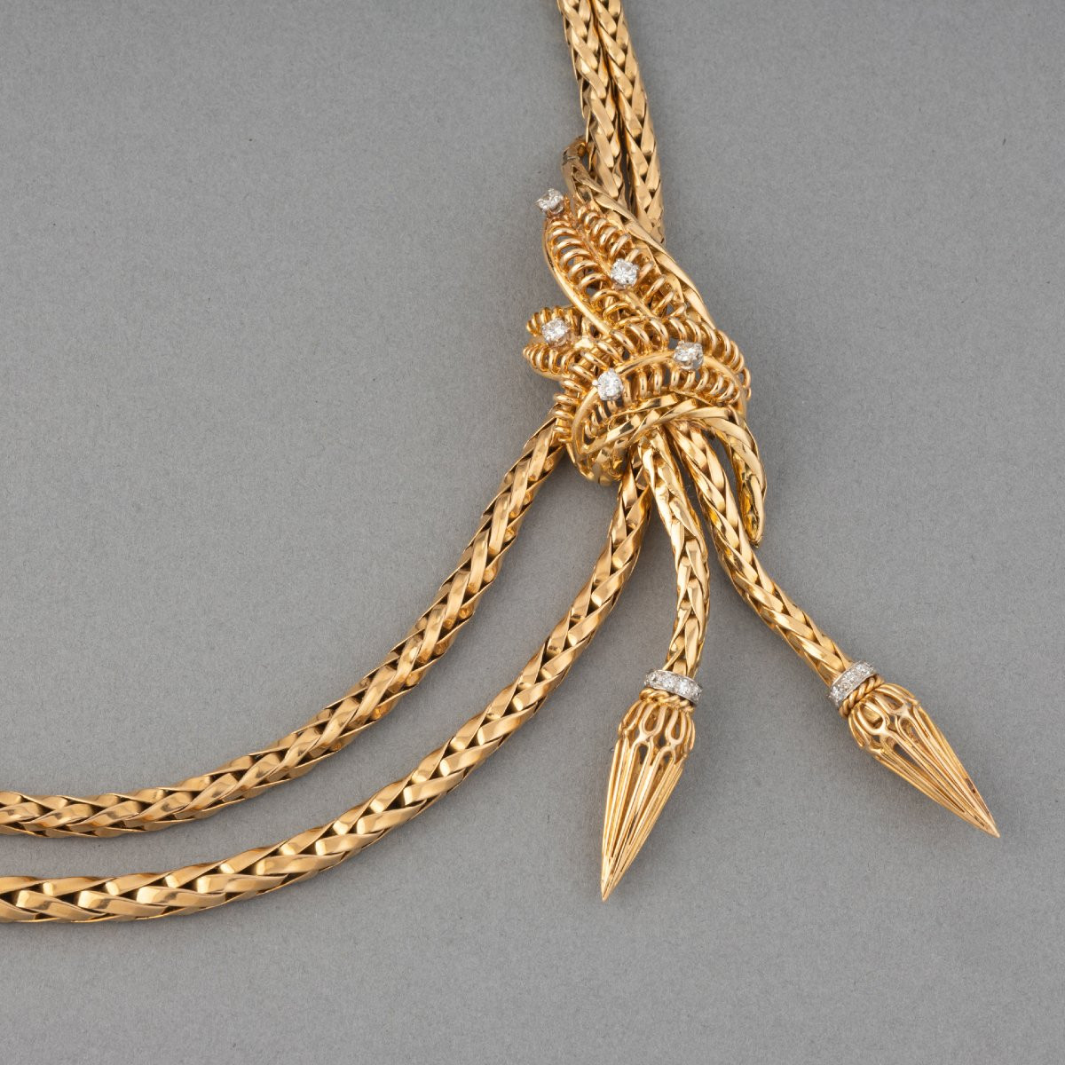 Collier Français Vintage Année 50 en Or et Diamants-photo-3