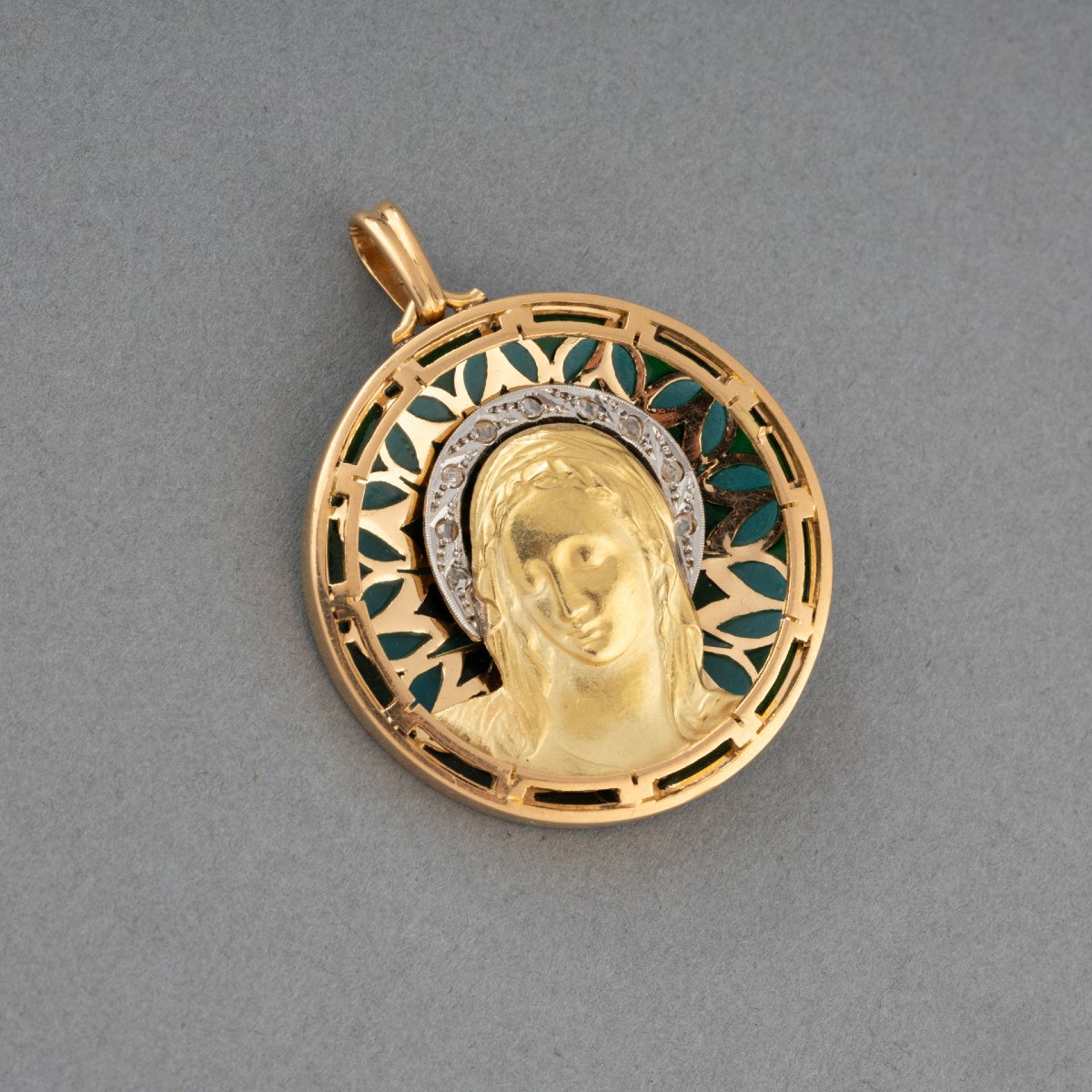 Pendentif Médaille Français Ancien en Or et Email-photo-2