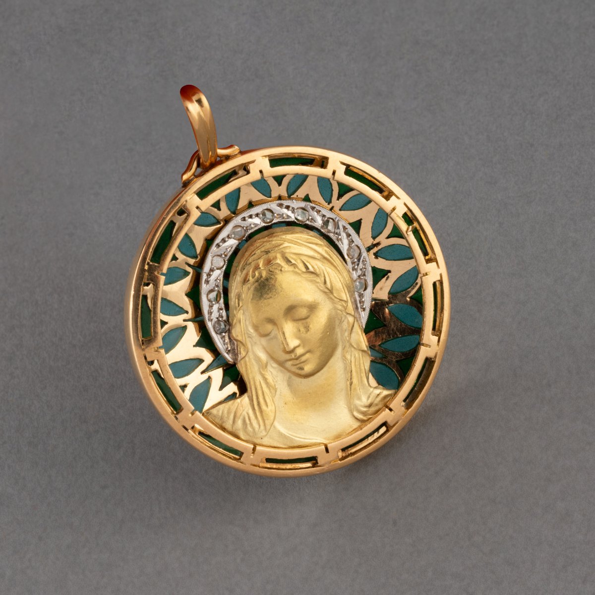 Pendentif Médaille Français Ancien en Or et Email-photo-4