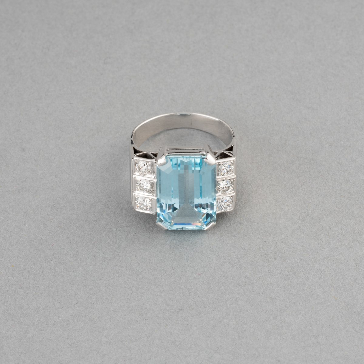 Bague Française Vintage en Or Diamants et Aigue-marine-photo-2