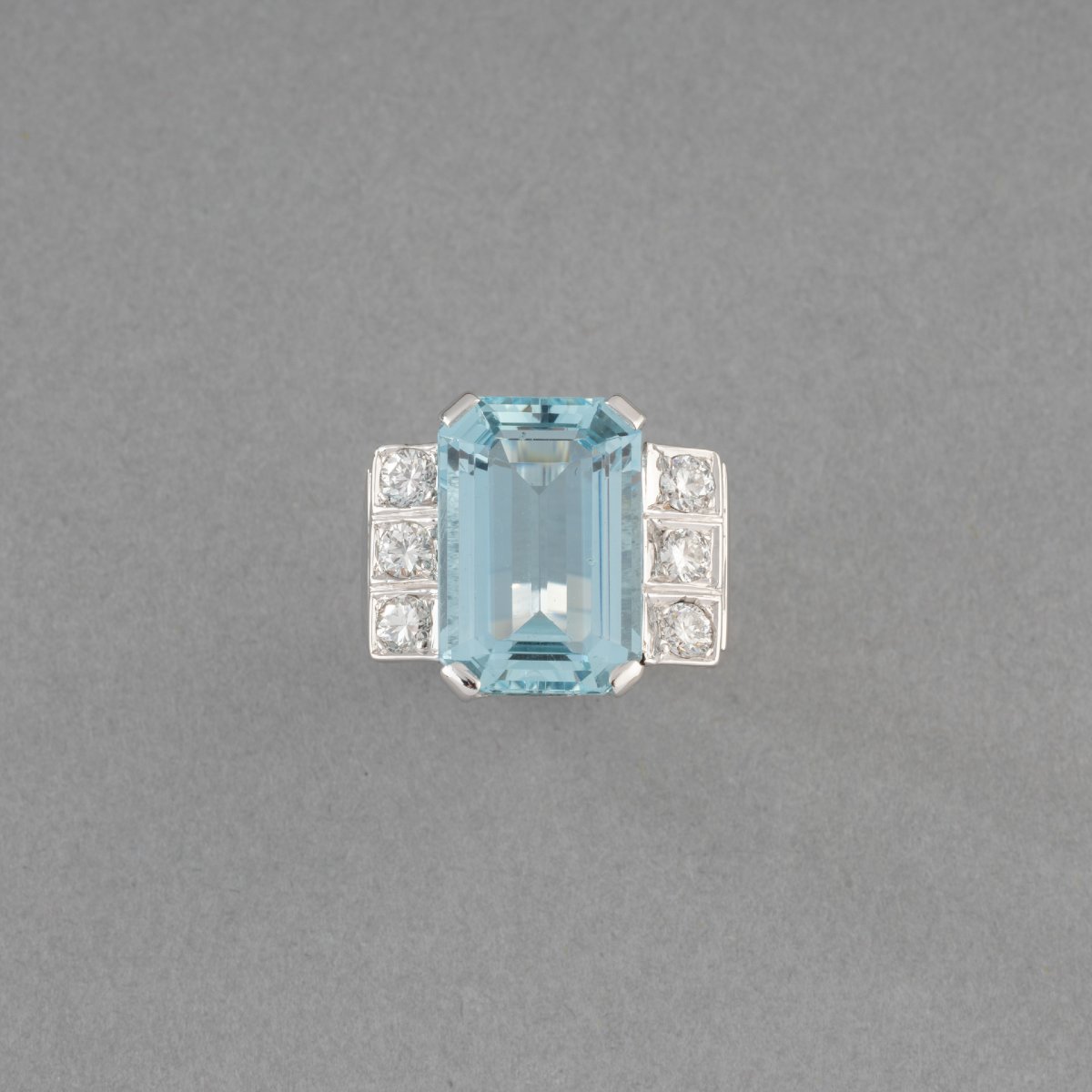 Bague Française Vintage en Or Diamants et Aigue-marine-photo-1