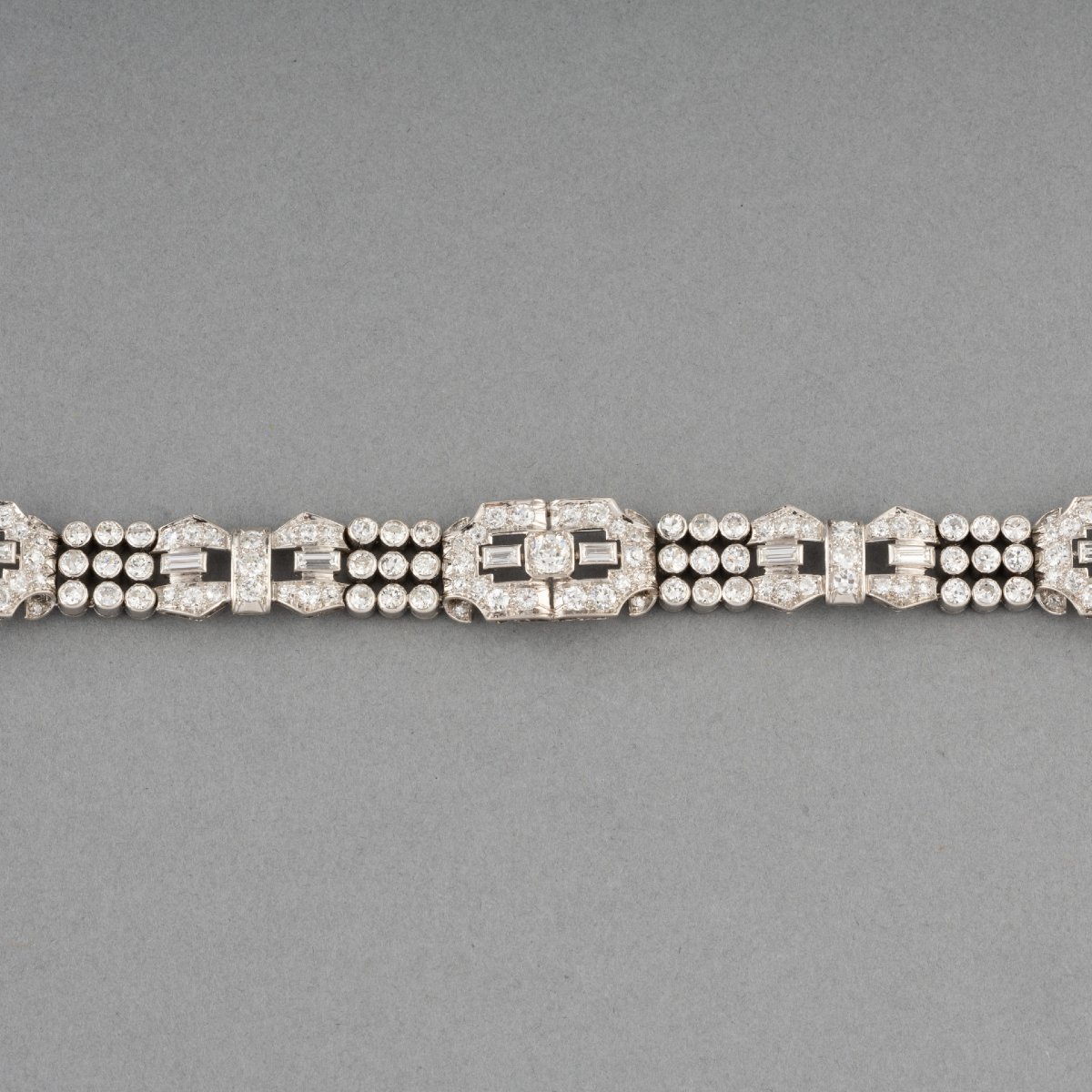 Bracelet Français Art Déco en Platine et 9 Carats de Diamants-photo-3