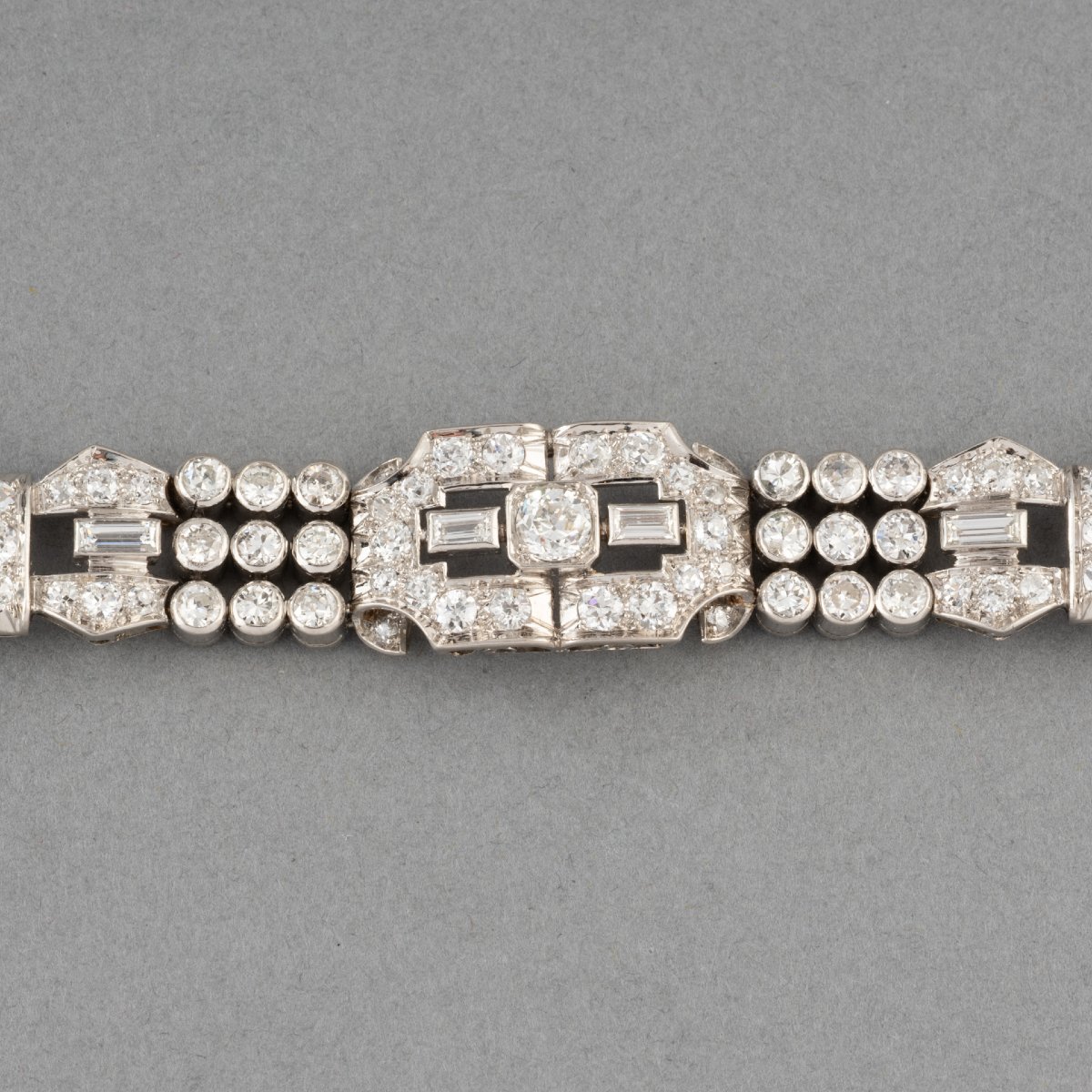 Bracelet Français Art Déco en Platine et 9 Carats de Diamants-photo-4