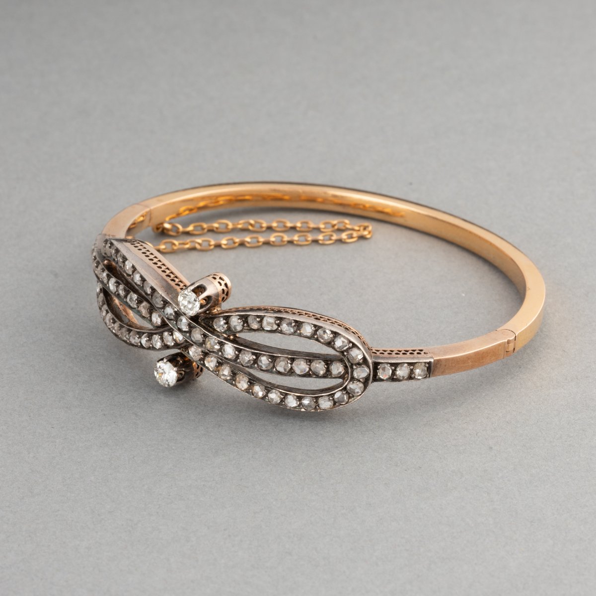 Bracelet Français 19ième en Or Argent et Diamants-photo-2