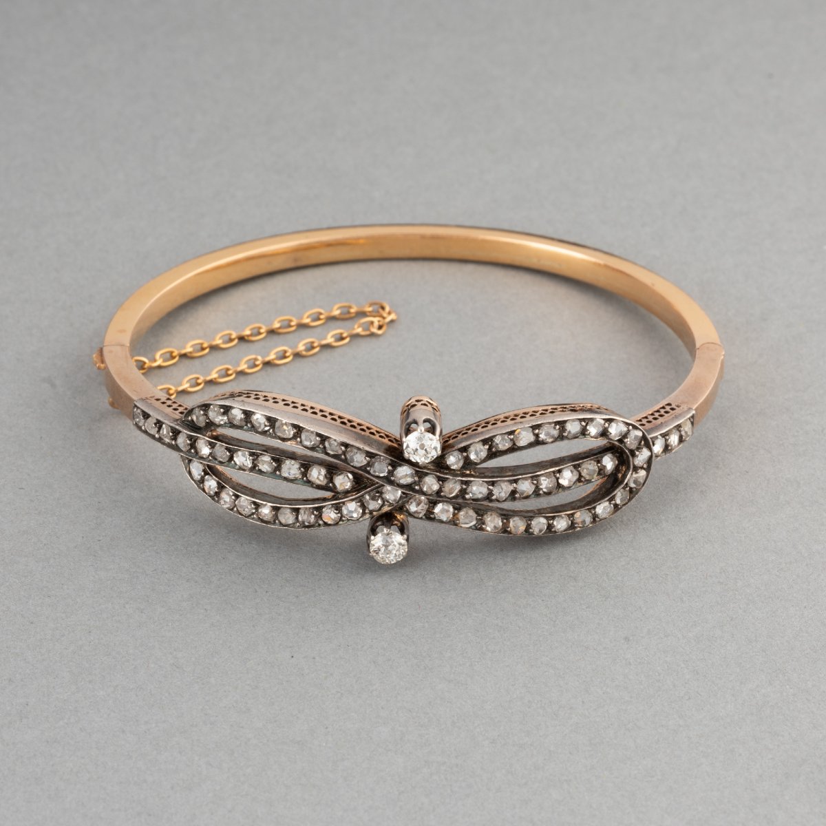 Bracelet Français 19ième en Or Argent et Diamants-photo-4