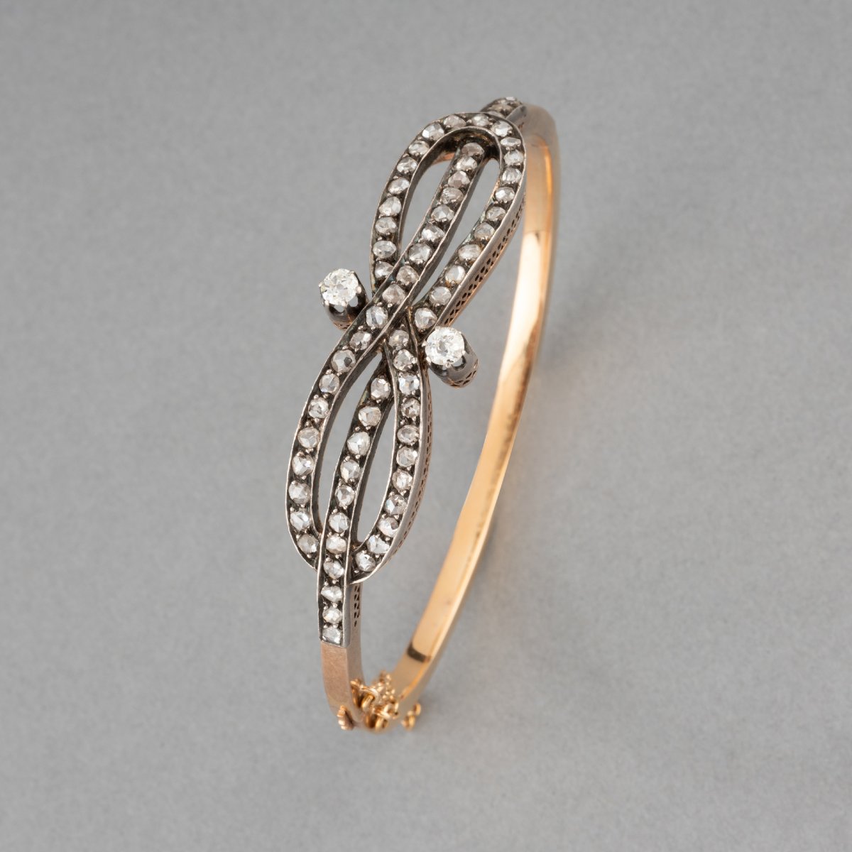 Bracelet Français 19ième en Or Argent et Diamants-photo-1