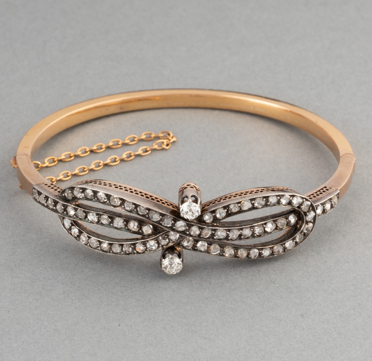 Bracelet Français 19ième en Or Argent et Diamants
