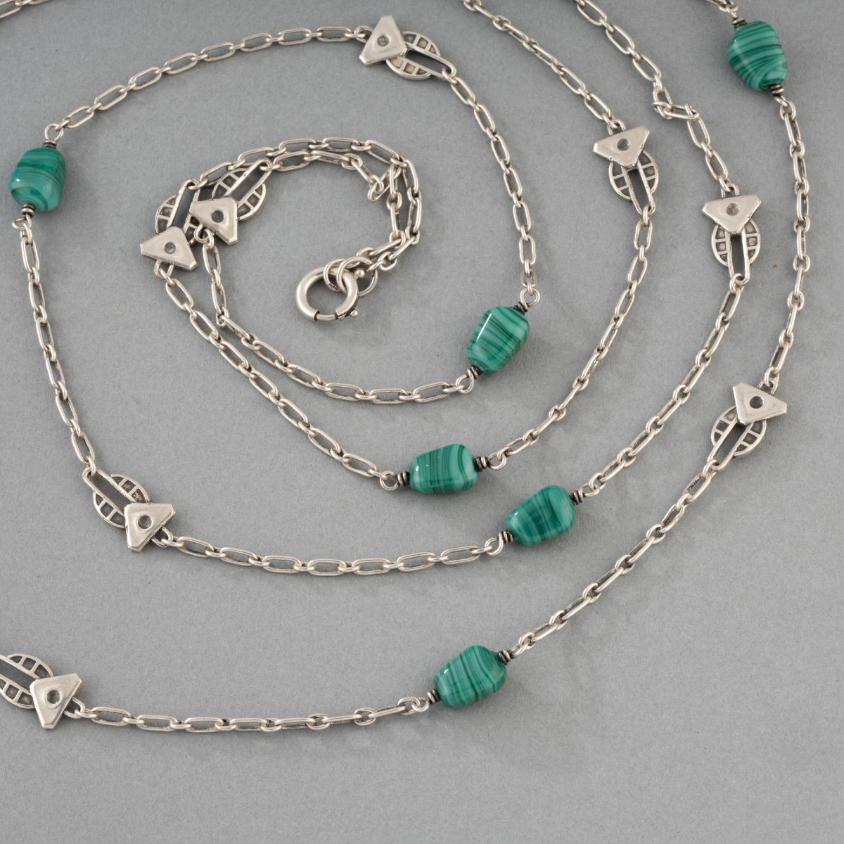 French Art Deco Silver And Glass Necklace-photo-2