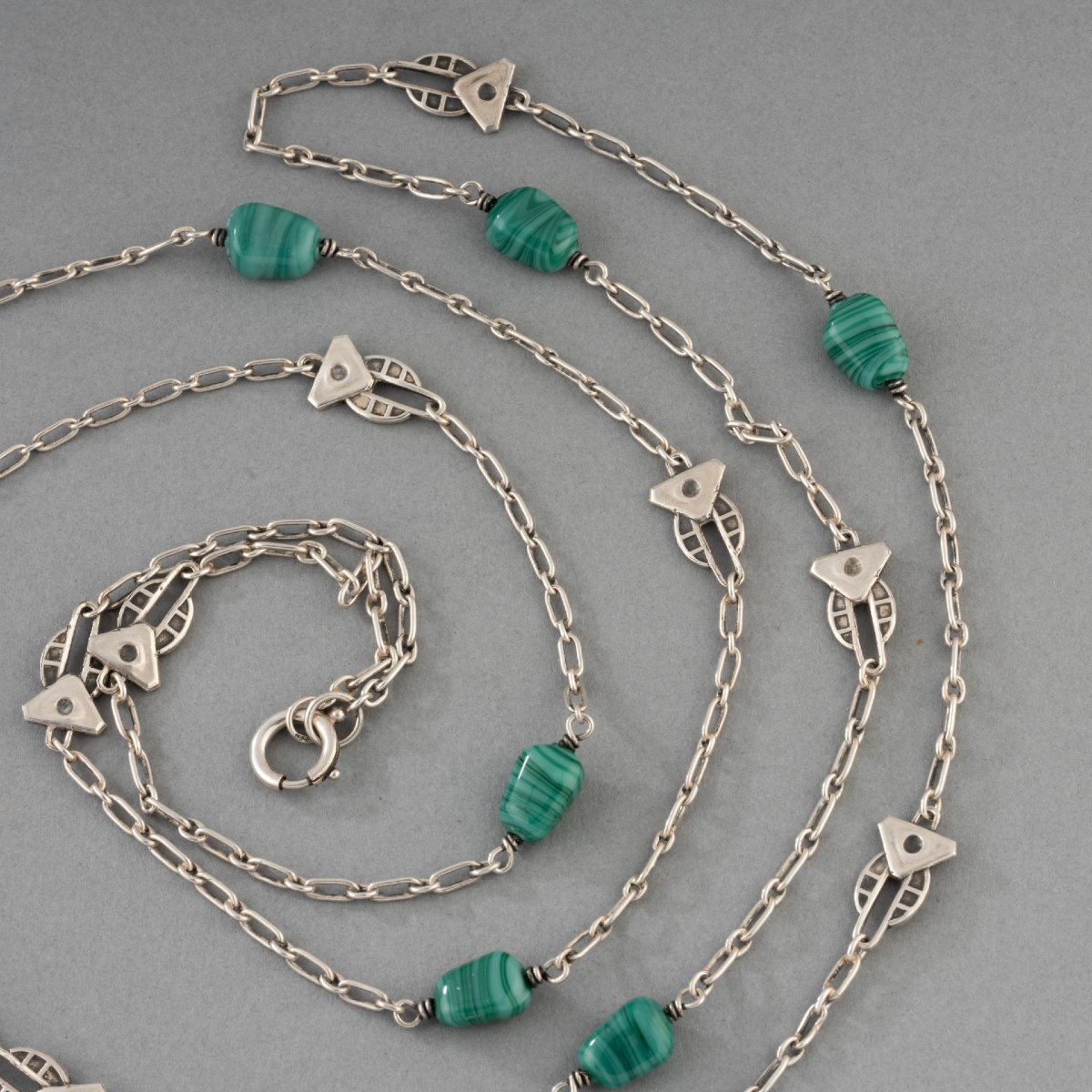 French Art Deco Silver And Glass Necklace-photo-3