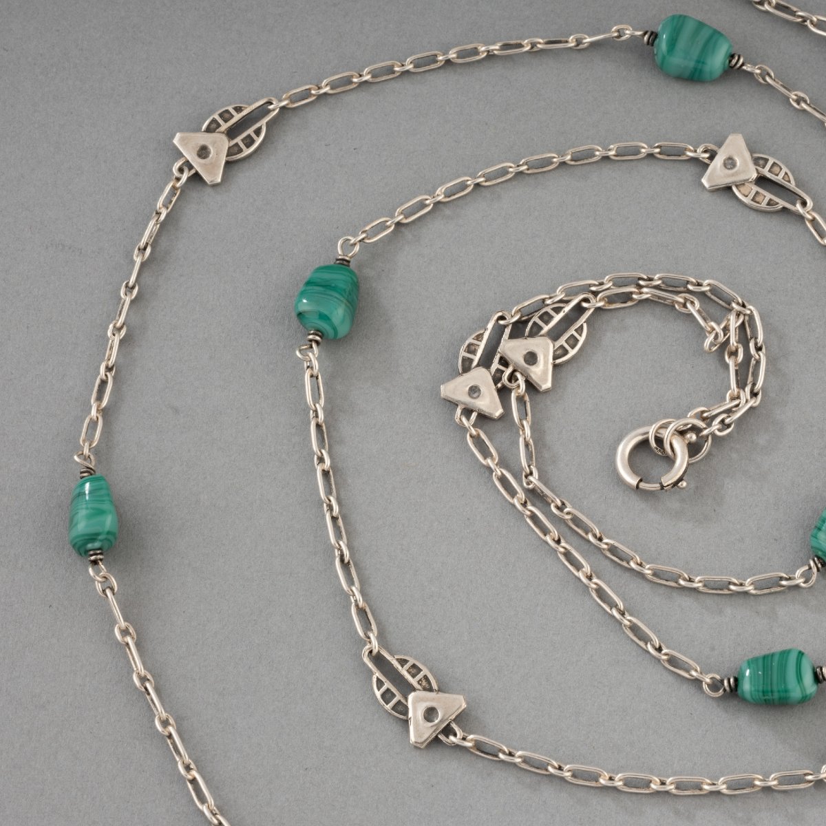 French Art Deco Silver And Glass Necklace-photo-4