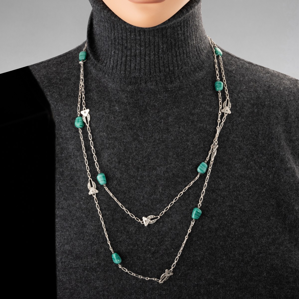 French Art Deco Silver And Glass Necklace-photo-1