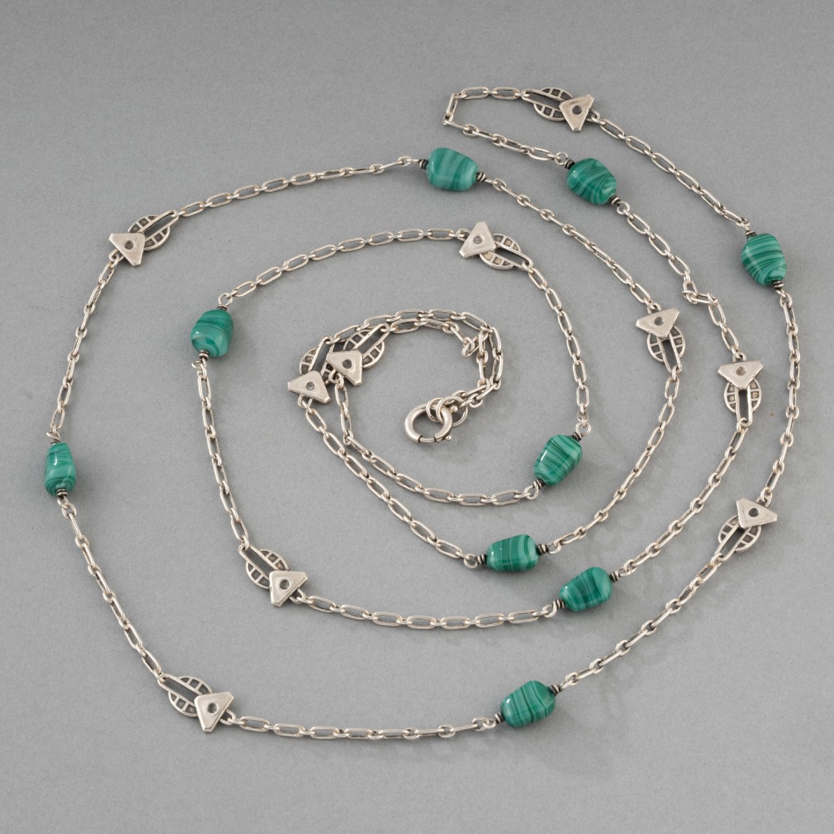 French Art Deco Silver And Glass Necklace