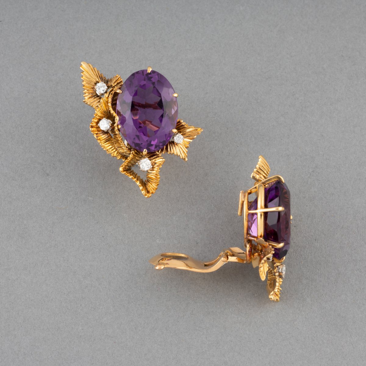 Paire de Boucles D'oreilles en Or Améthystes et Diamants par Bellin-photo-3