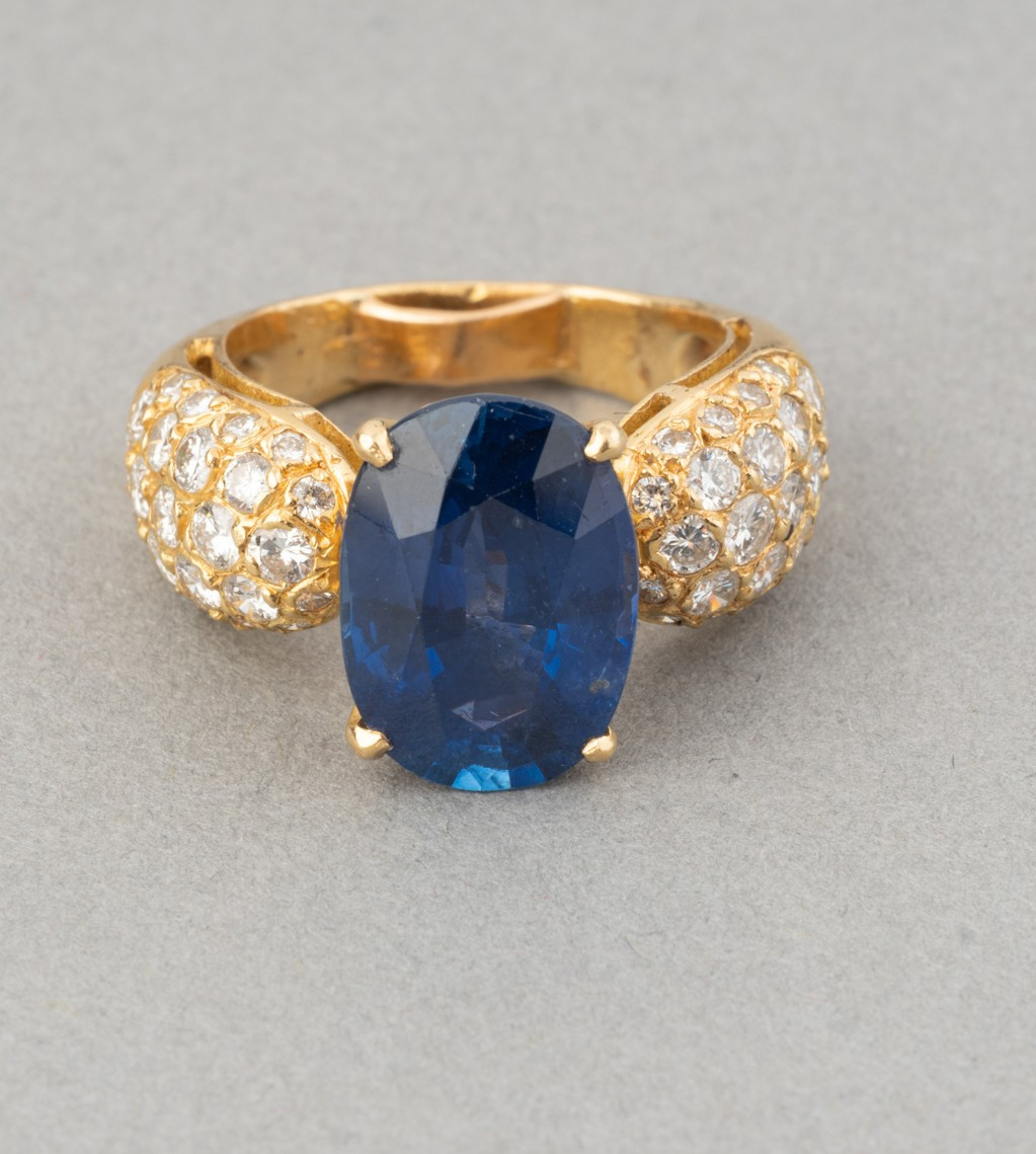 Vintage 6.54 Carat Sapphire And Diamond Ring