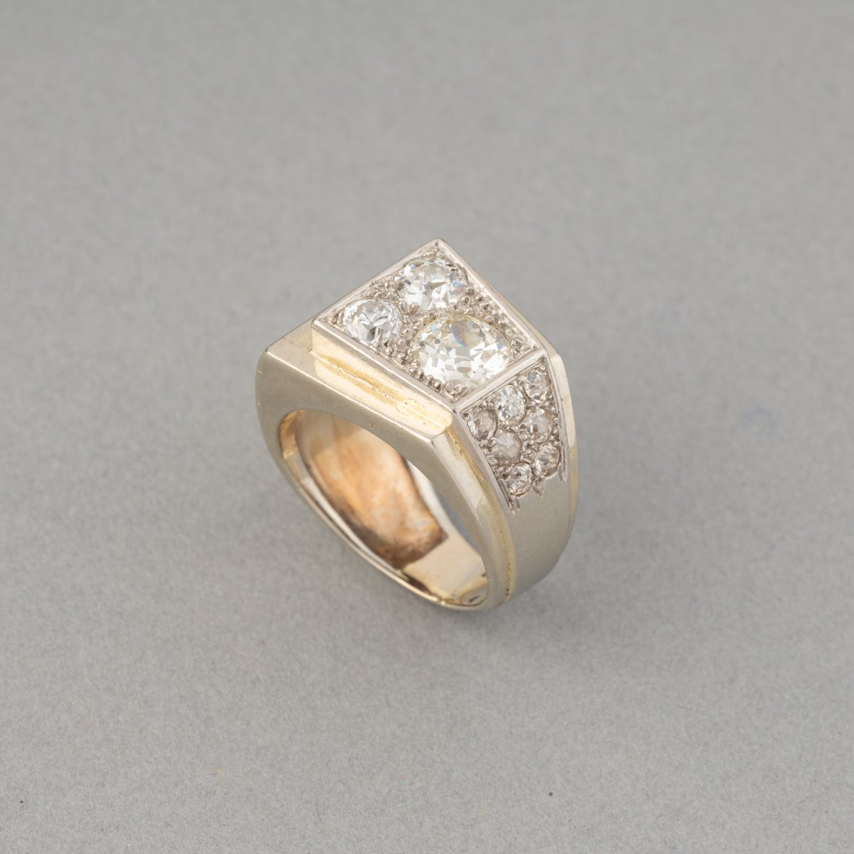 Bague Française Art Déco en Or Platine et Diamants-photo-3
