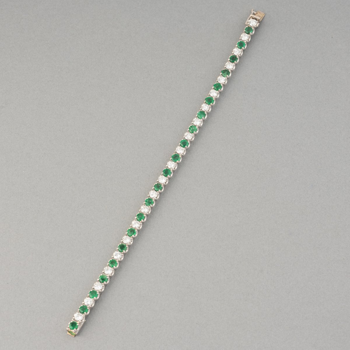 Vintage French River Gold Diamond And Emerald Bracelet-photo-2