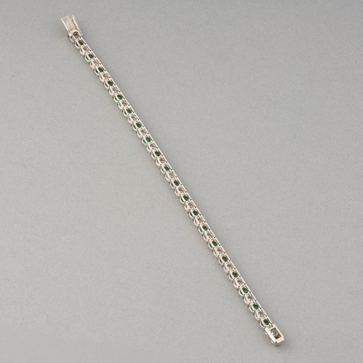 Vintage French River Gold Diamond And Emerald Bracelet-photo-4