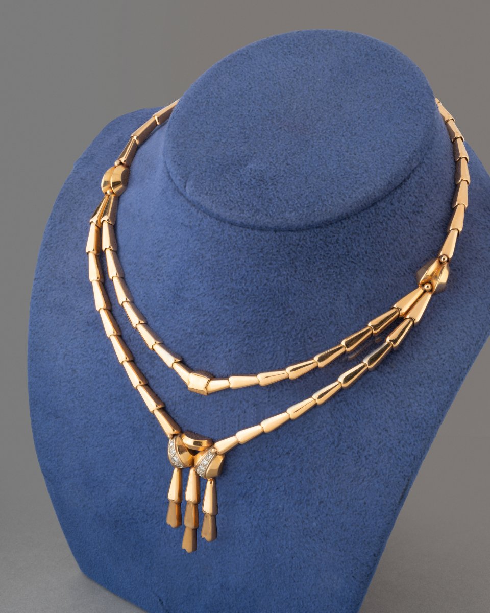Collier Français Vintage en Or et Diamants vers 1940-photo-2