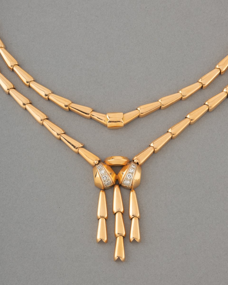 Collier Français Vintage en Or et Diamants vers 1940-photo-3