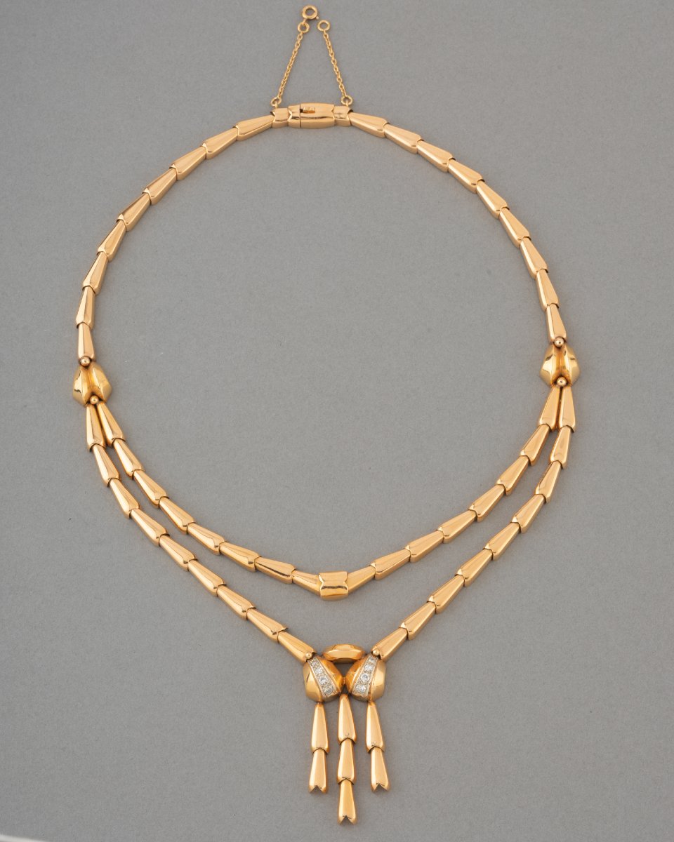 Collier Français Vintage en Or et Diamants vers 1940-photo-2