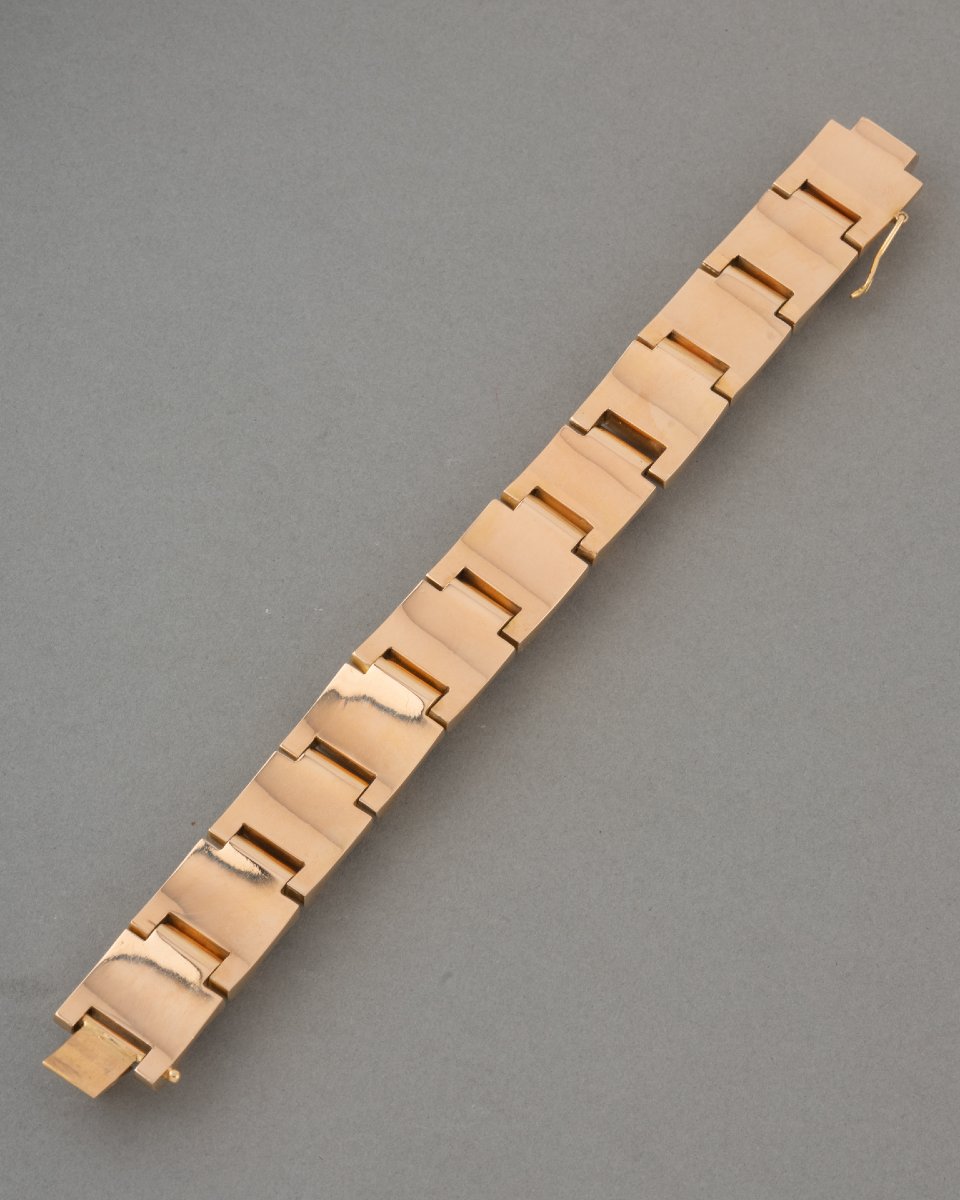 Antique French Tank Bracelet Circa 1940 In Gold-photo-4