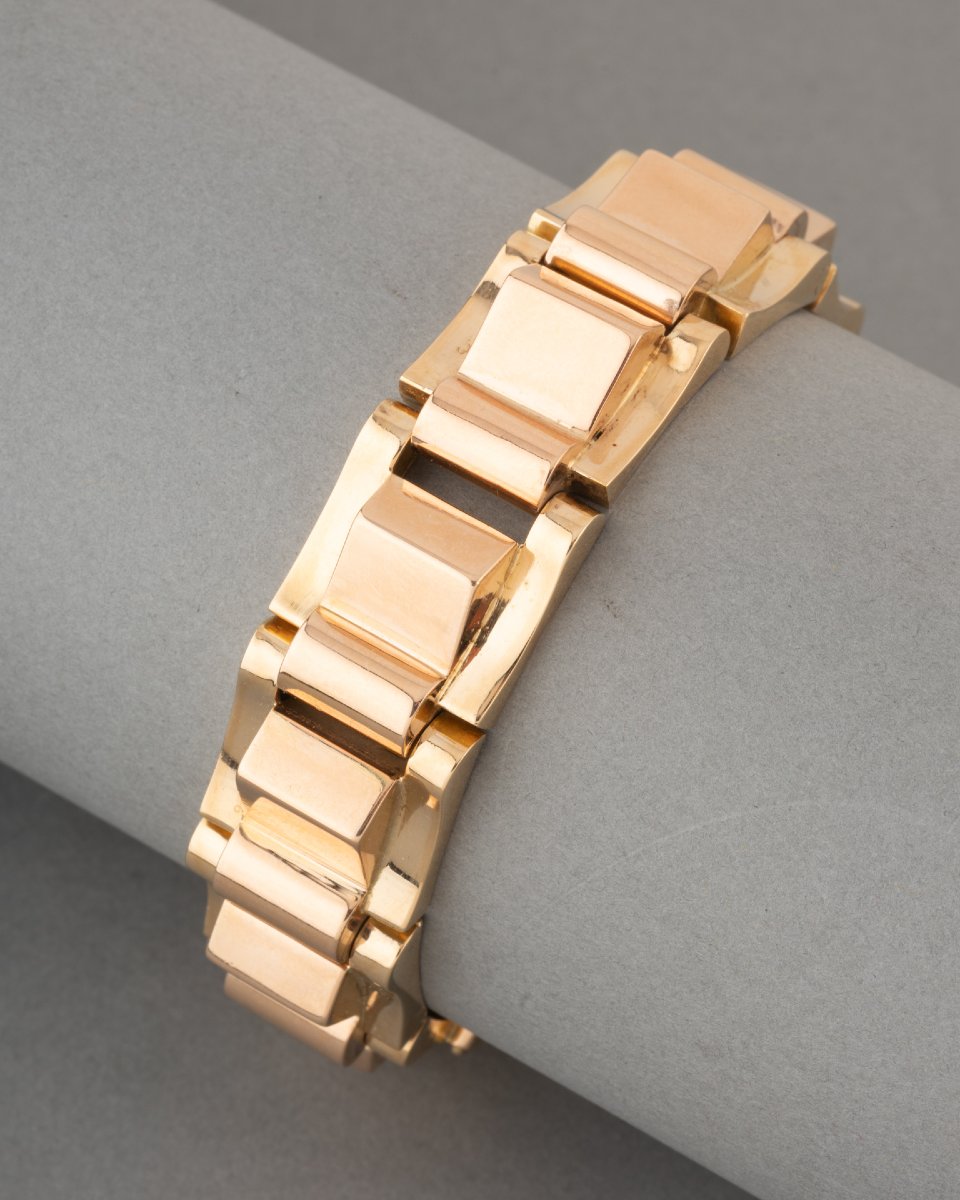 Antique French Tank Bracelet Circa 1940 In Gold-photo-1