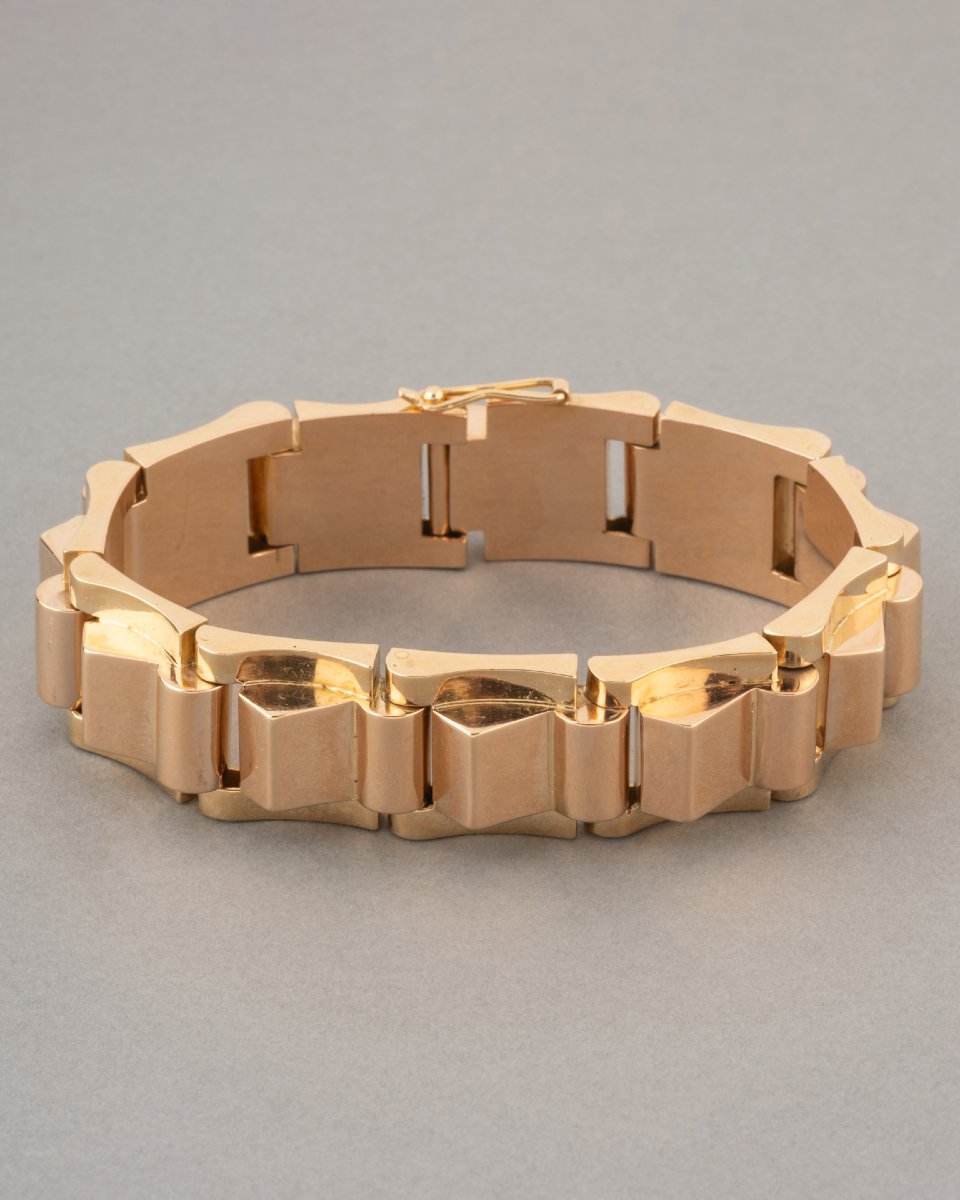 Antique French Tank Bracelet Circa 1940 In Gold