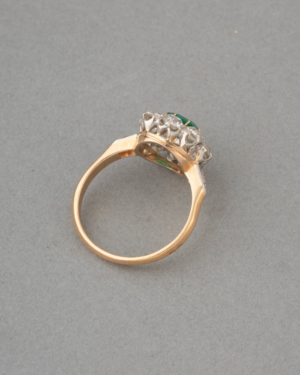 Bague Française Belle Epoque en Or Diamants et Emeraude de Colombie-photo-4