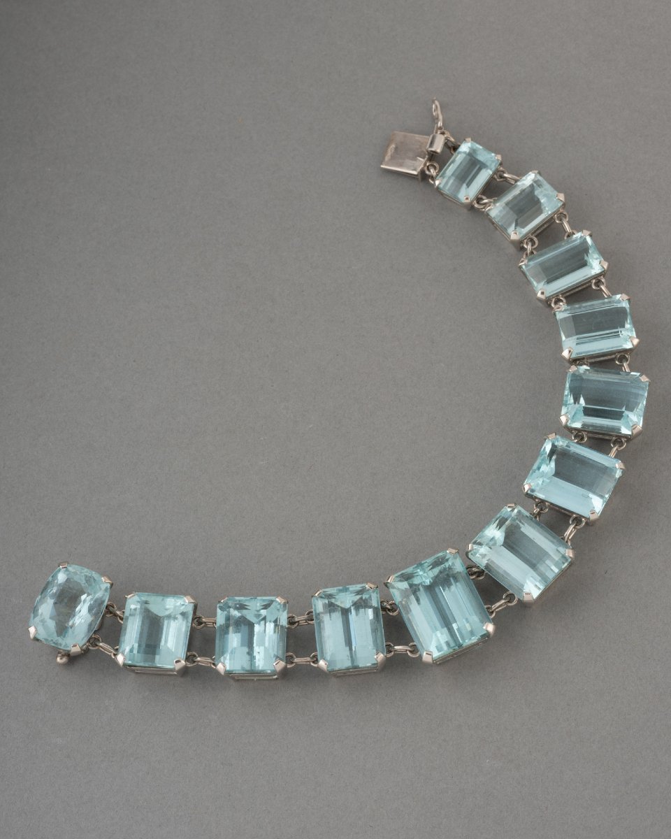 Bracelet Français Vintage en Or et Aigue-marines -photo-3