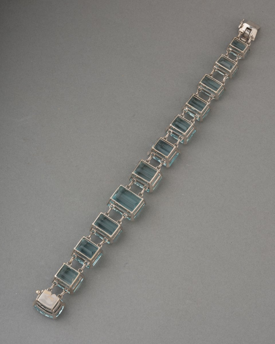 Bracelet Français Vintage en Or et Aigue-marines -photo-1