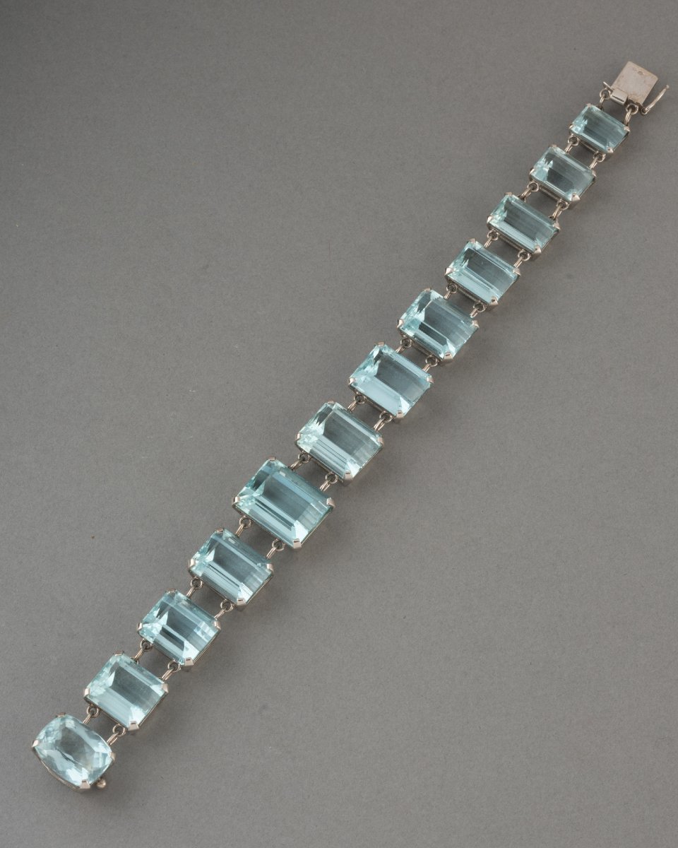 Bracelet Français Vintage en Or et Aigue-marines -photo-2