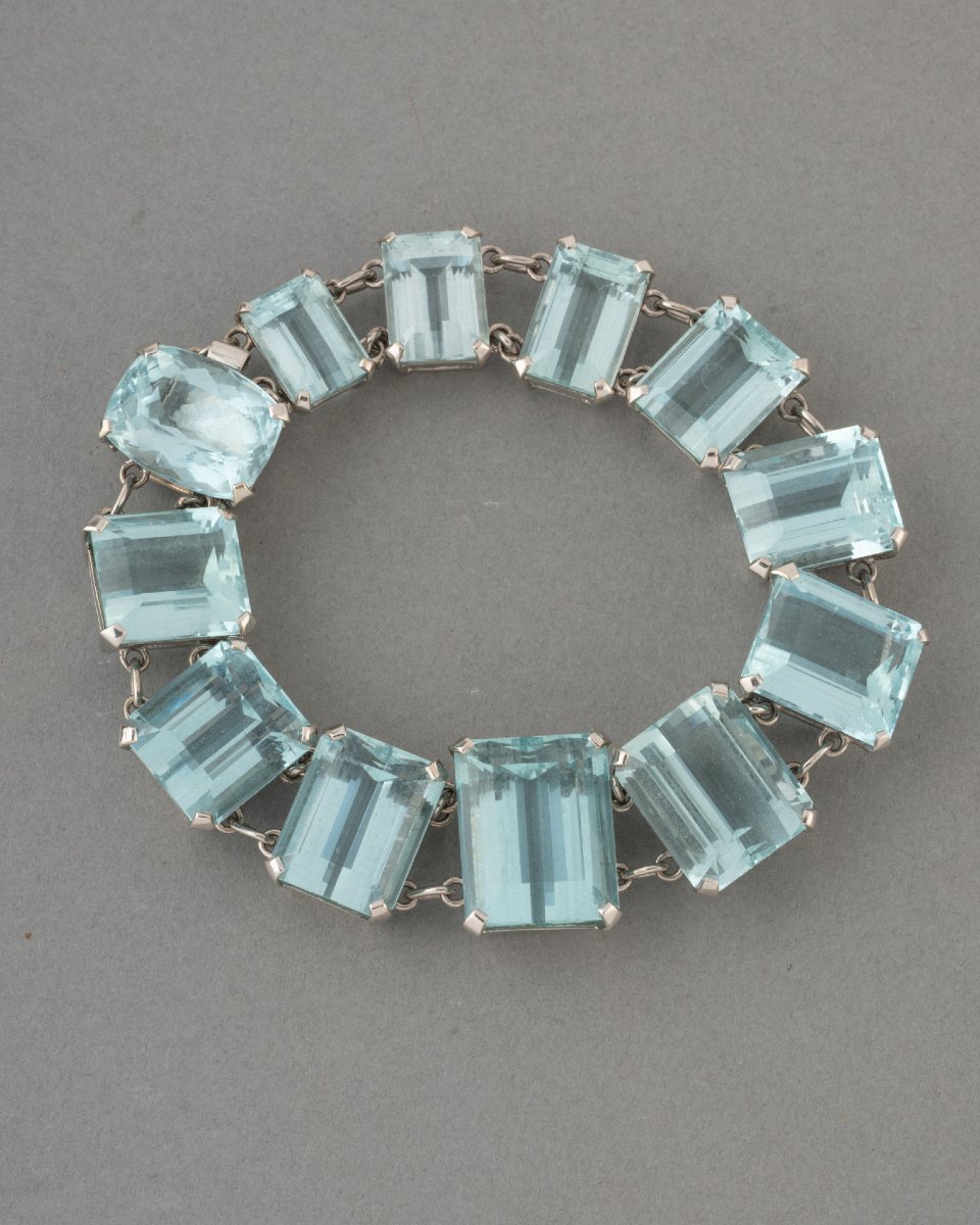Bracelet Français Vintage en Or et Aigue-marines 