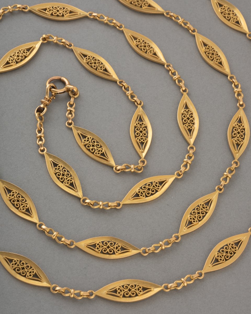 Important Antique Gold Filigree Chain Necklace-photo-2