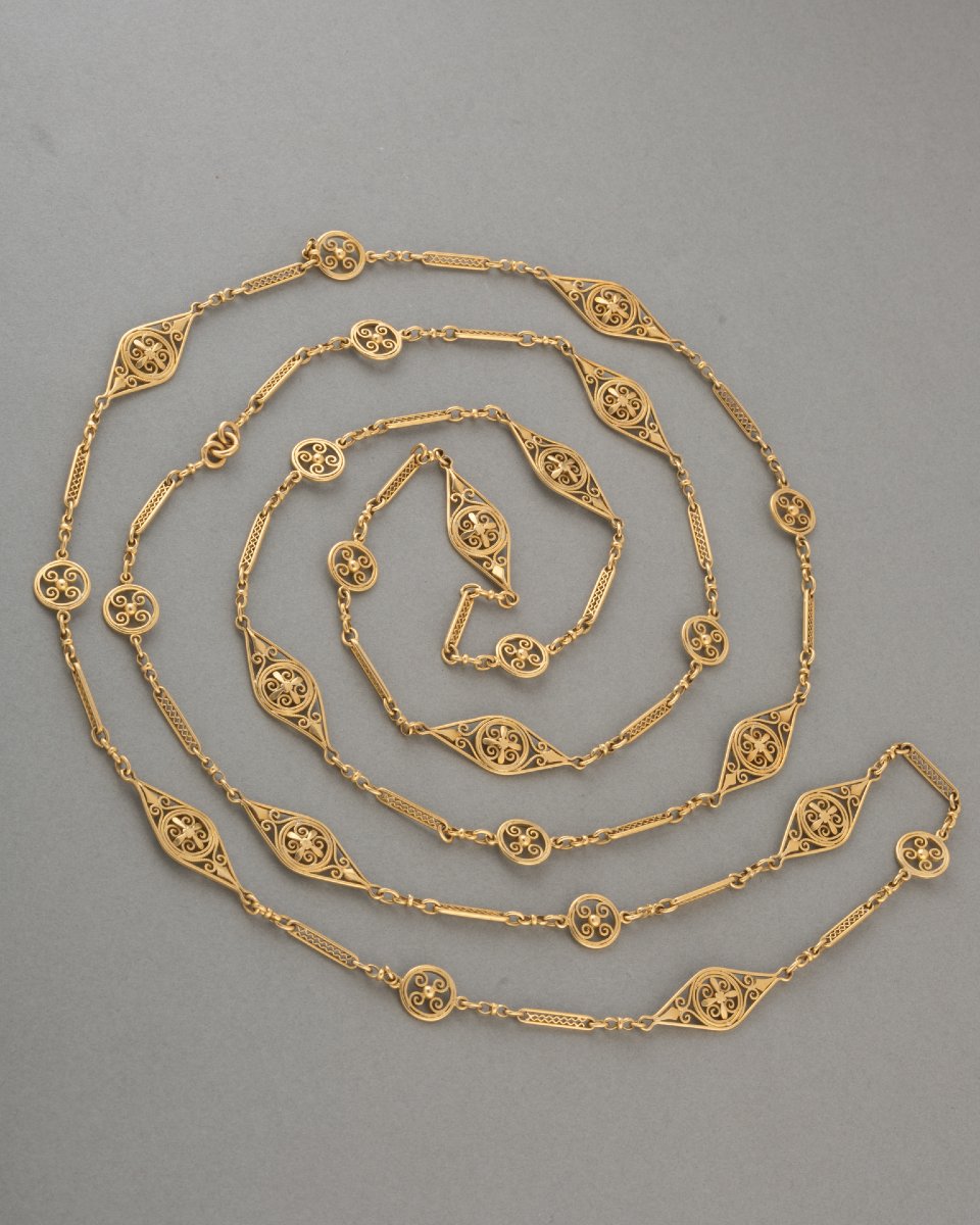 Collier Chaine Filigranée Français Ancien en Or -photo-2