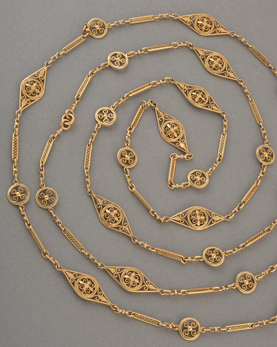 Collier Chaine Filigranée Français Ancien en Or -photo-3